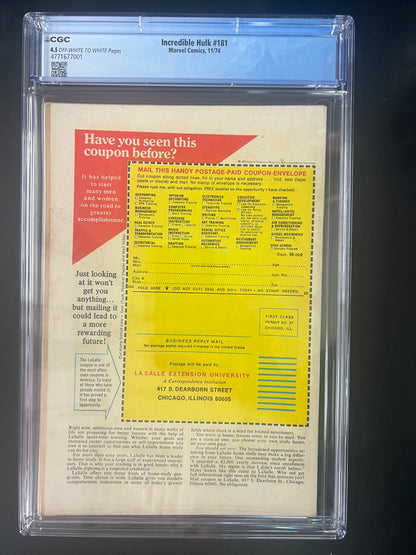 Incredible Hulk 181 CGC 4.5
