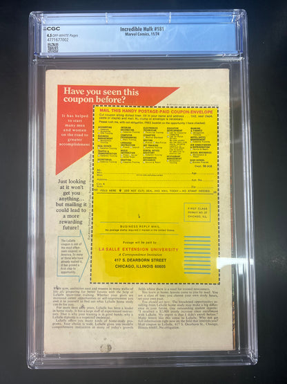 Incredible Hulk 181 CGC 4.5